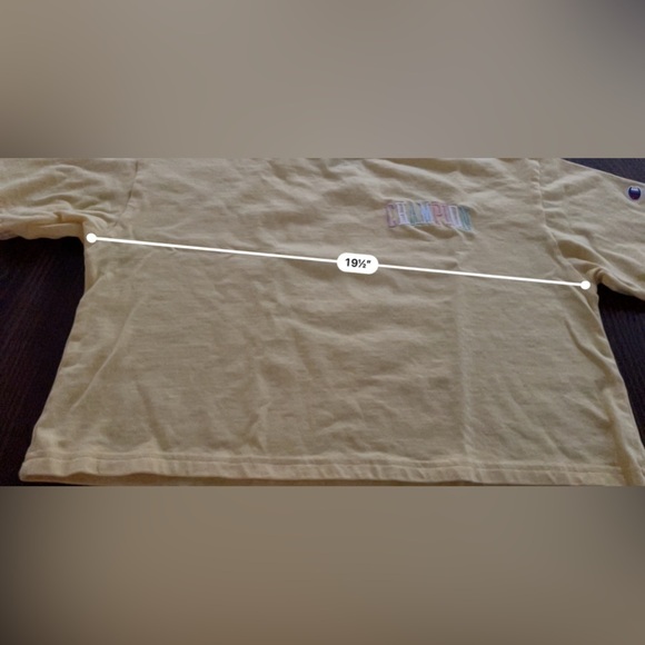 Champion tee Women’s M Yellow Embroidered Logo Crop Top boxy colorful Spellout - Picture 5 of 14